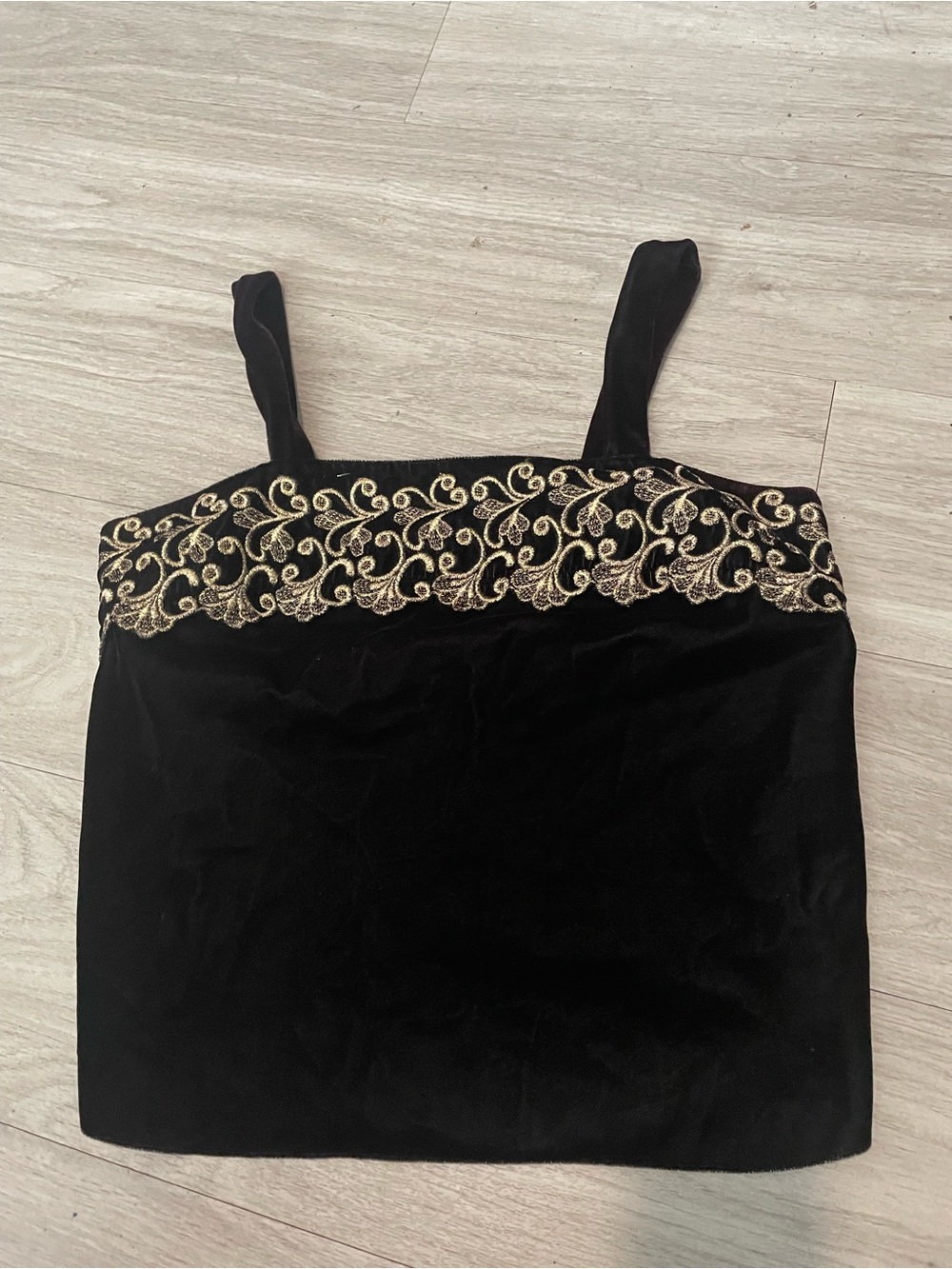 Black Velvet Tank Top with Gold Embroidery